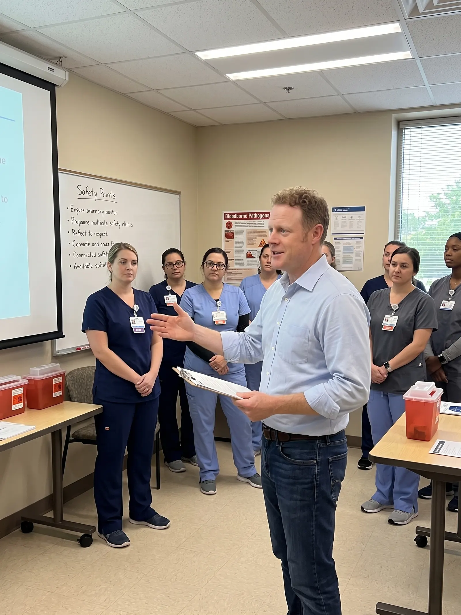 Matt Thompson presenting a workplace safety session to healthcare staff.
